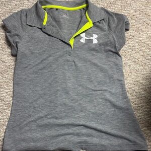 Under Armour women’s Heather Gray Polo with Bright Yellow Trim